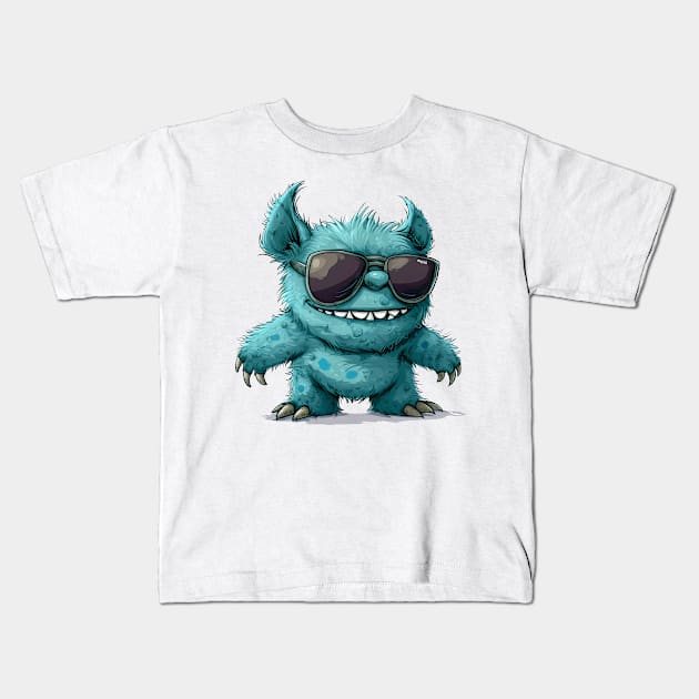 Cute Fluffy Monster Kids T-Shirt by Obotan Mmienu